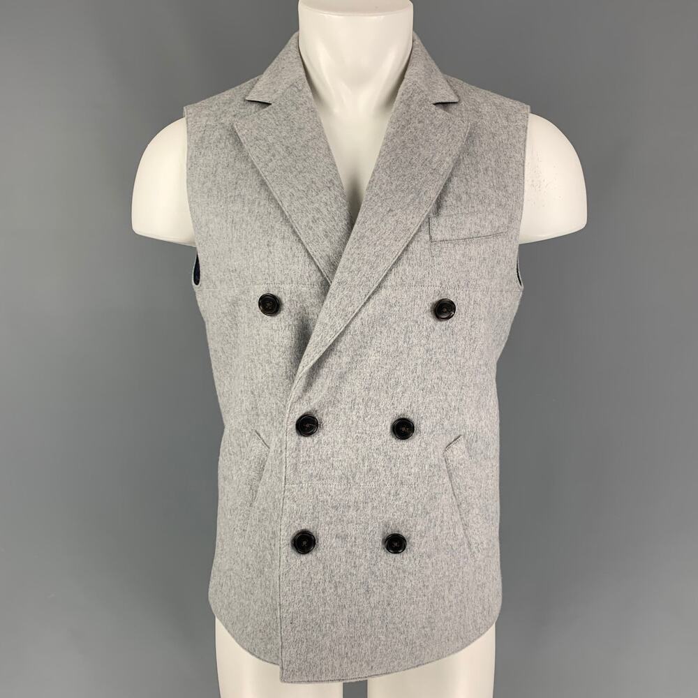 SUIT SUPPLY Size M Grey Quilted Cashmere Notch Lapel Vest